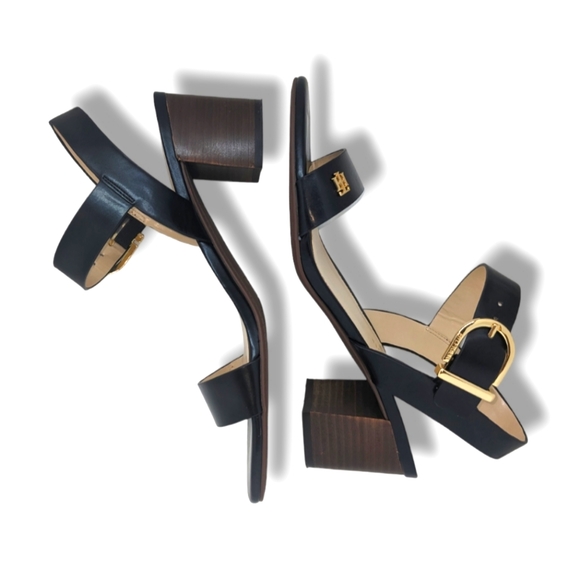 Tommy Hilfiger | Priale Elegant Black Vegan Leather Block Heel Sandals Size 9M - Picture 5 of 8